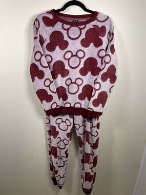 Disney Women's Mickey Mouse 2-Piece Super Soft Fleece Jogger Lounge Set Red Smal